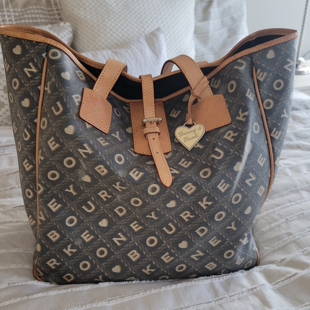 Dooney & Bourke Brown Logo Tote with Tan Trim